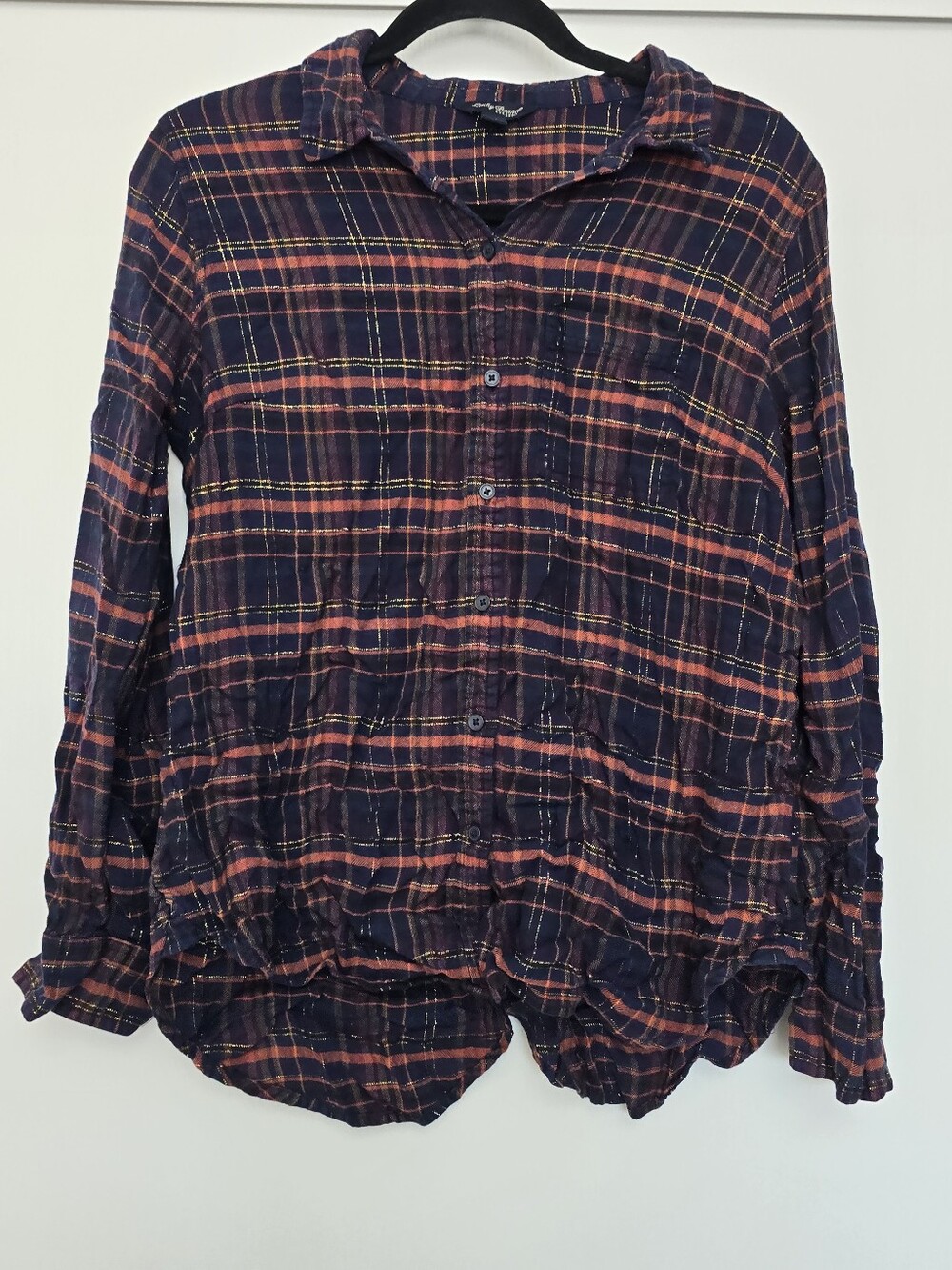 Lucky Brand - Metallic Thread Plaid Button Back Split Top
